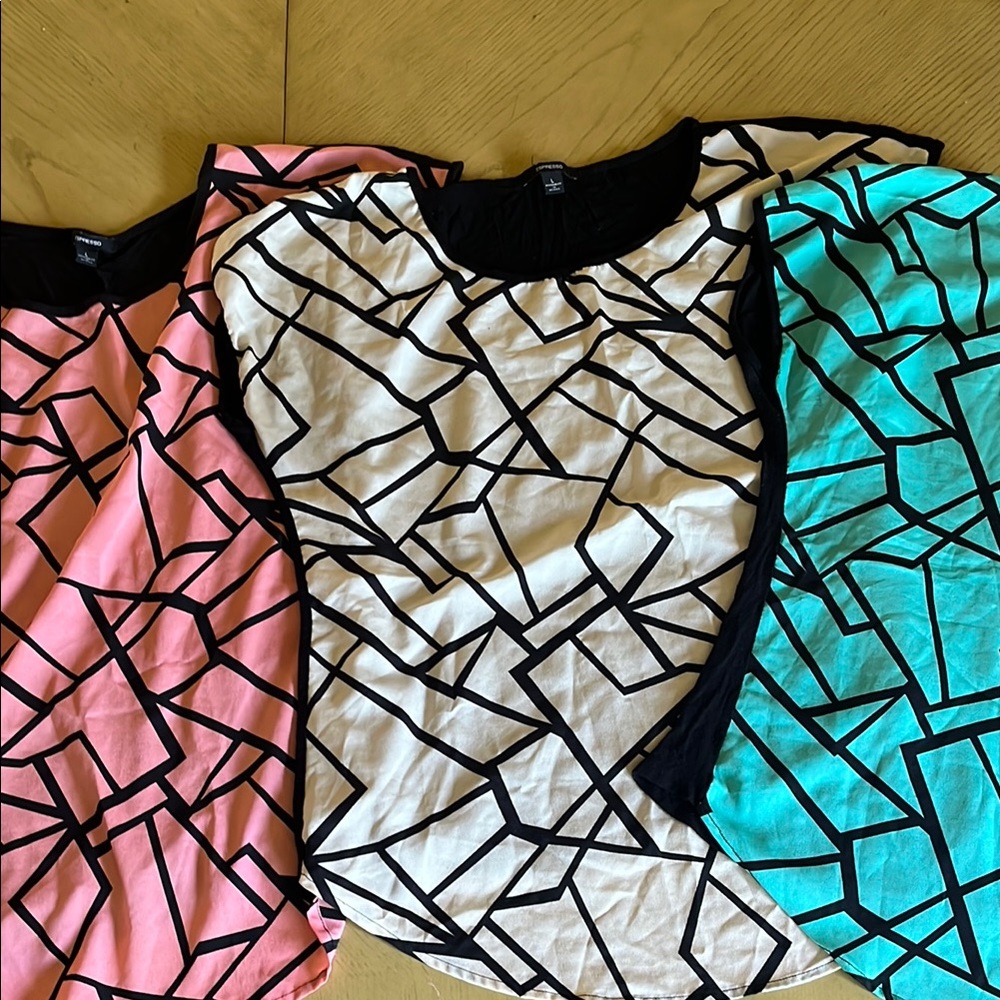 Espresso Pink and White Graphic Blouse with Peter Pan Collar